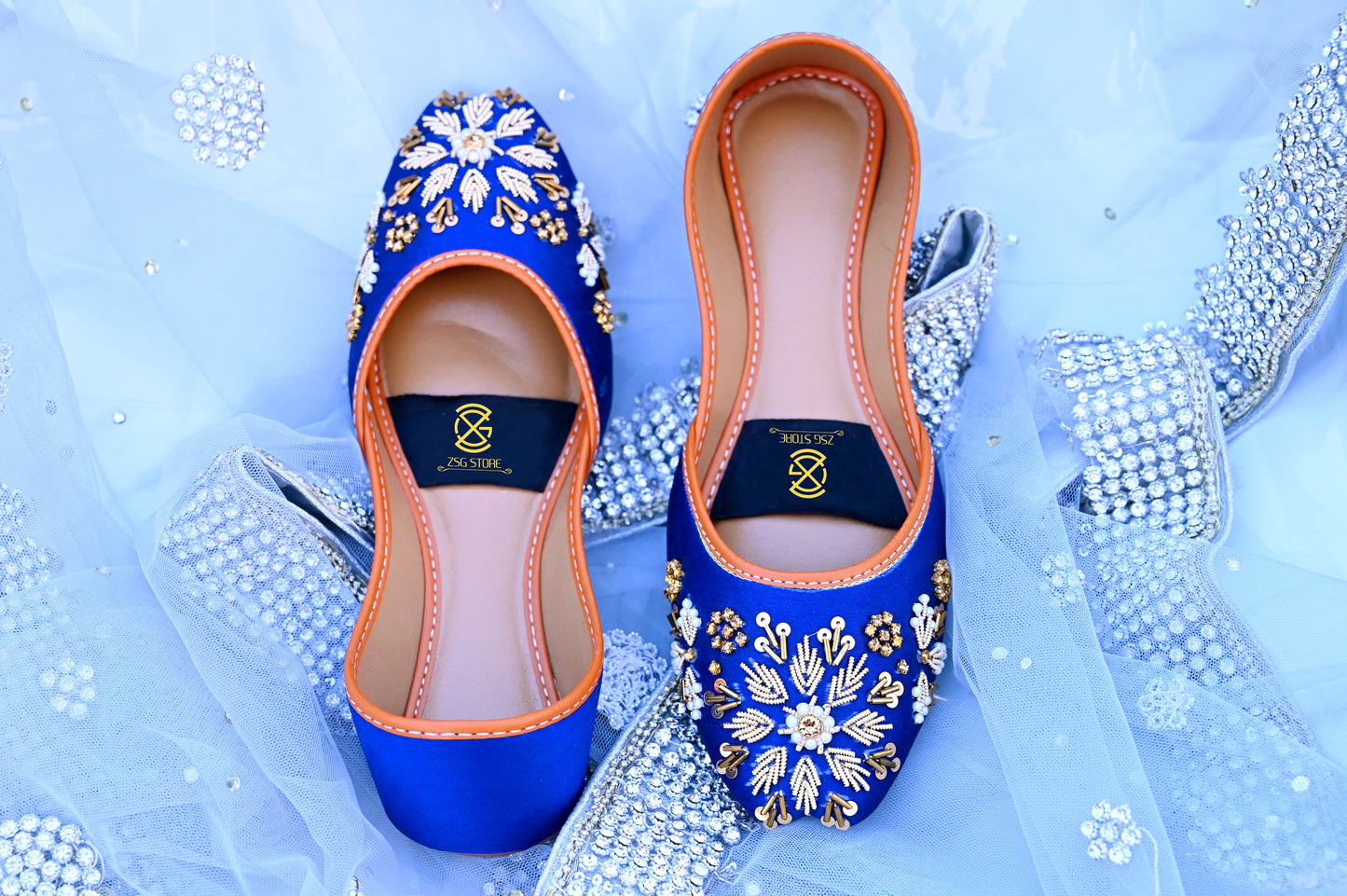 Dilruba blue khussa – handcrafted traditional blue shoes for girls