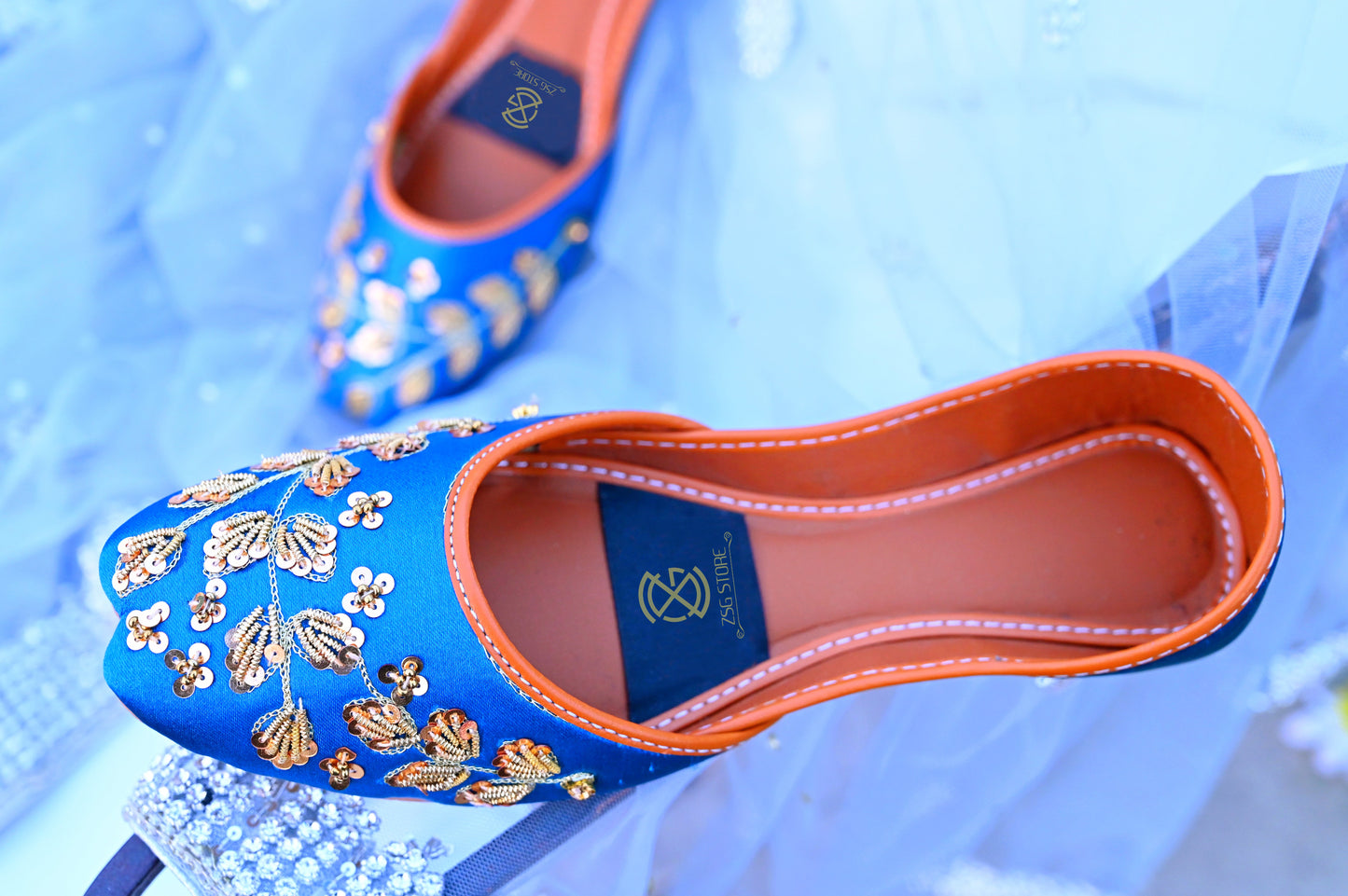 Ruby Royale khussa – rich blue handmade Pakistani traditional footwear