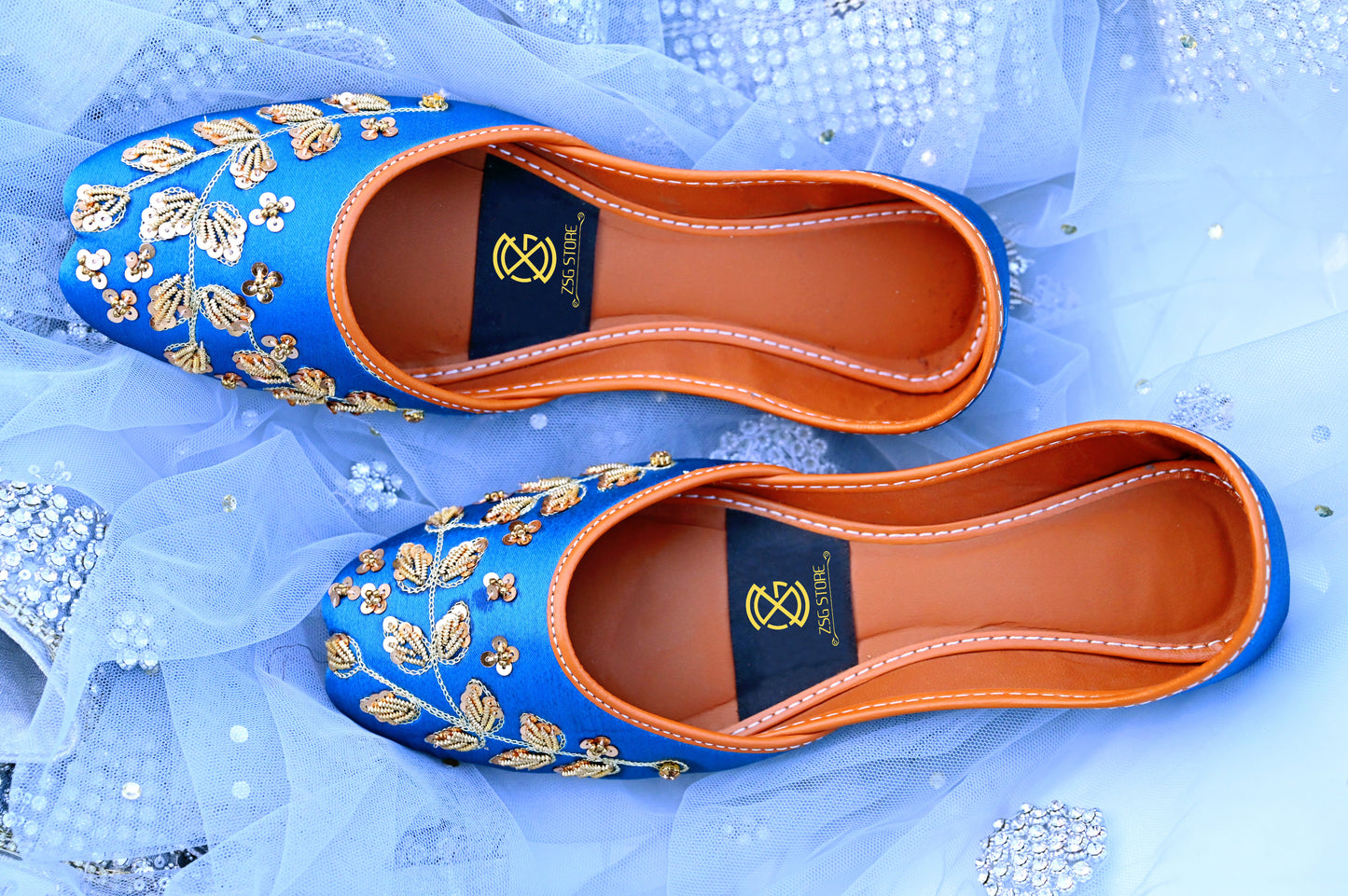 Ruby Royale khussa – rich blue handmade Pakistani traditional footwear