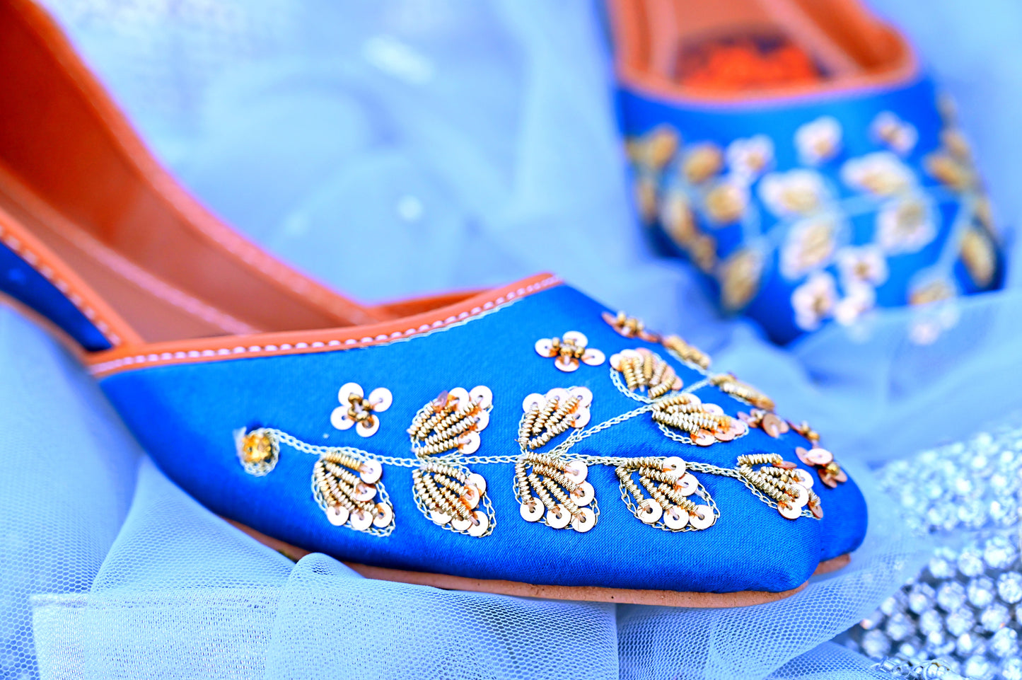 Ruby Royale khussa – rich blue handmade Pakistani traditional footwear